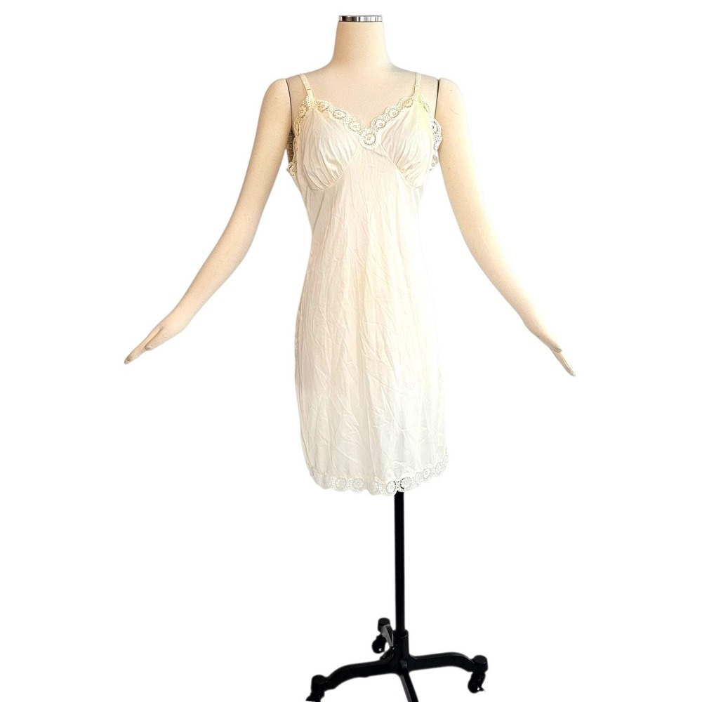 Vintage DEADSTOCK 1960s Slip Dress Lingerie Nightgown Ivory White Coquette Fairy
